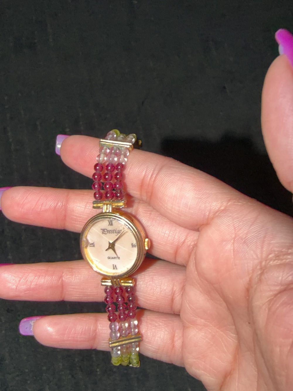 Women's Gold-Tone Beaded Watch - Red and Clear Beads